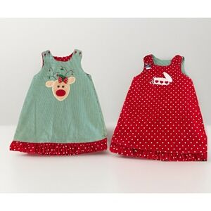 Bailey Boys‎ Reversible Reindeer Dress 5 Jumper Green Red Polka Dot Christmas